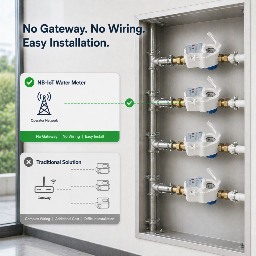 Compteur d'eau NB-IoT sans passerelle pour une installation facile dans les projets de modernisation.