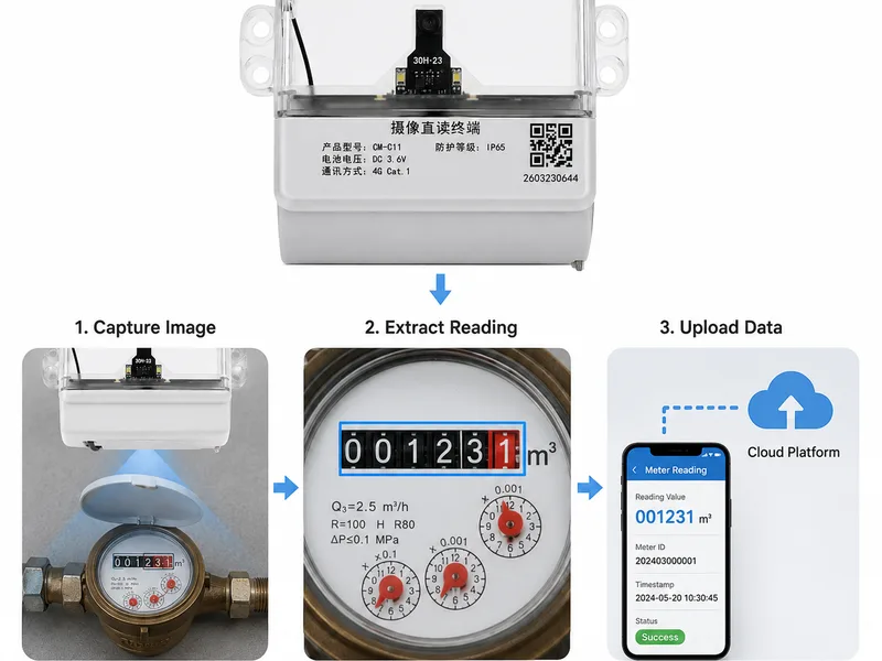 Capture meter image, AI recognition, and upload to cloud platform