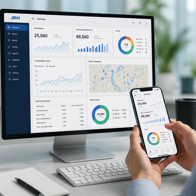 Web dashboard and mobile app for water meter monitoring